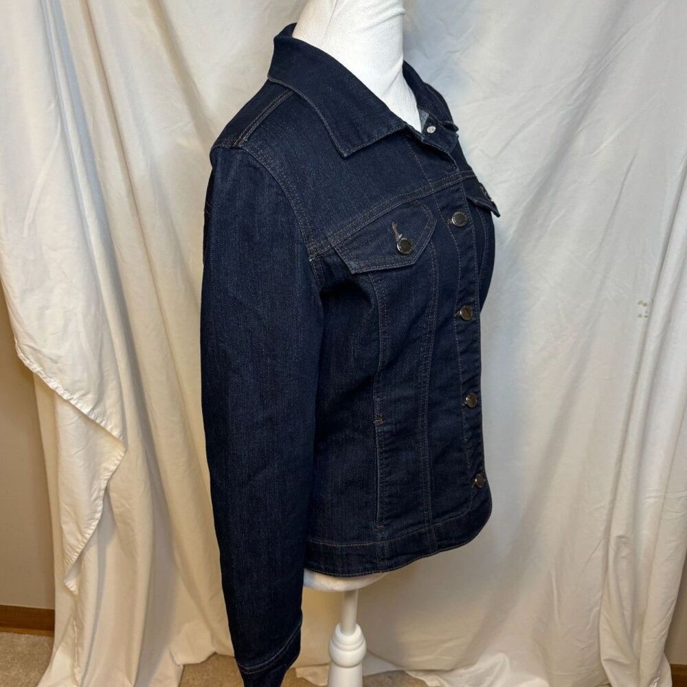 Charter Club Dark Blue Denim Jean Jacket Stretch Fitted Womens NWOT - Picture 2 of 6